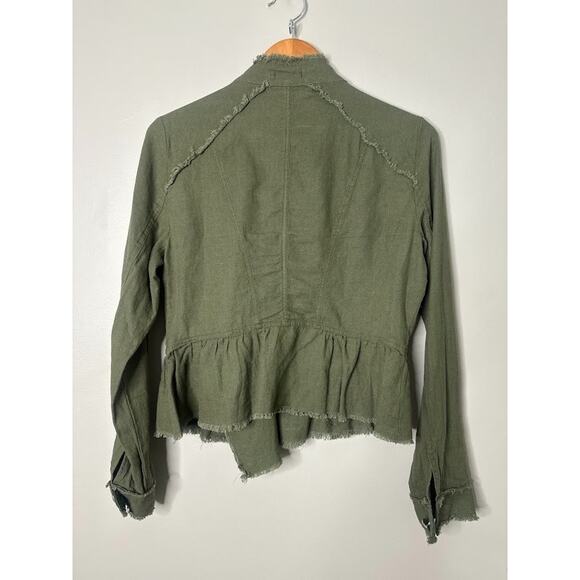 Venus Army Green Military Style Jacket Womens Small Raw Hem Linen Blend Button - Picture 4 of 9